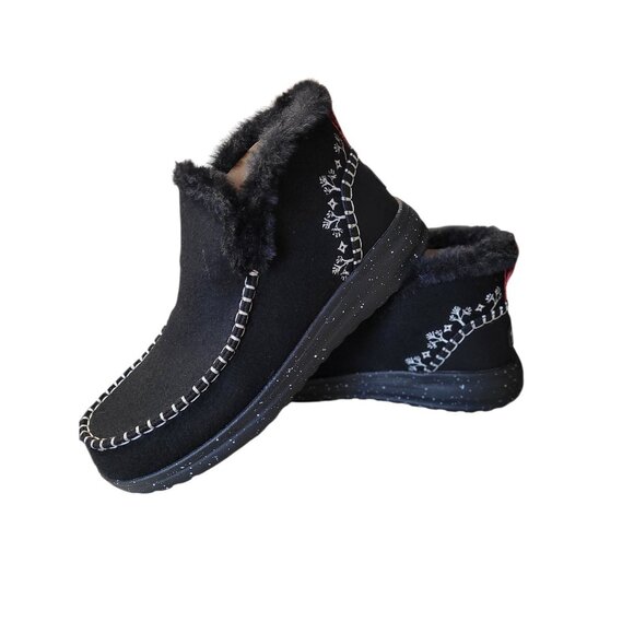 Hey Dude Denny Wool Faux Shearling Boot Black Slip On Comfy Ankle Womens Size 11 - Picture 2 of 8